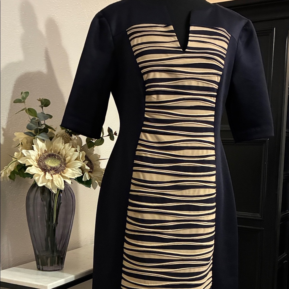 Elegant Navy Blue and Cream Dress